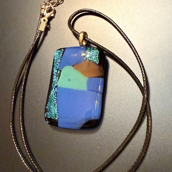 Sparkly Blue Artisan Fused Glass Pendant - Picture 4 of 9